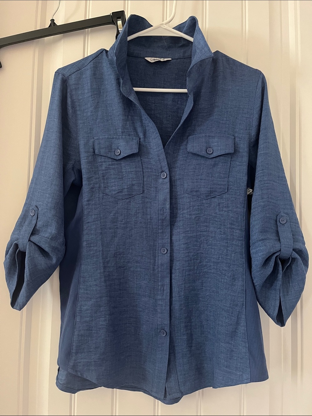 Ci Sono Blue Button-Front Utility Shirt with Chest Pockets